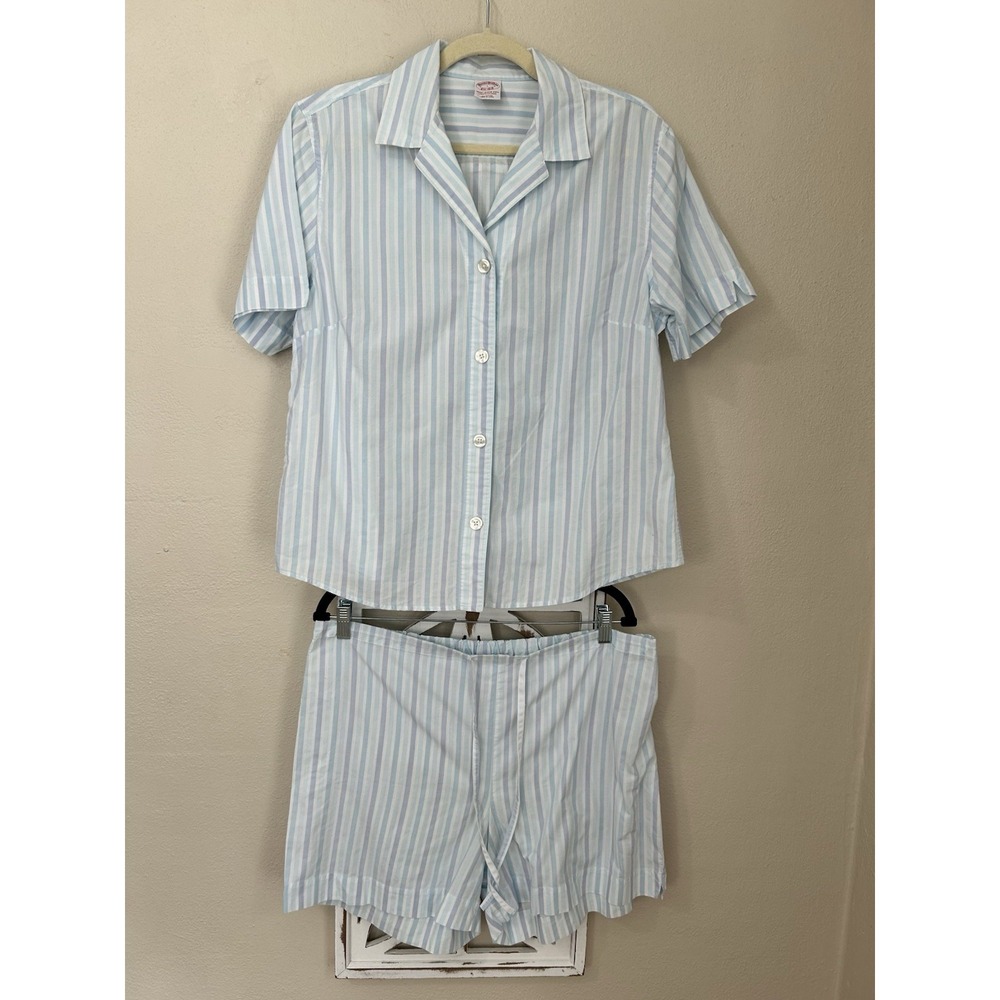 Brooks Brothers Womens LARGE Short Sleeve Knee Length Striped Cotton PJ Set
